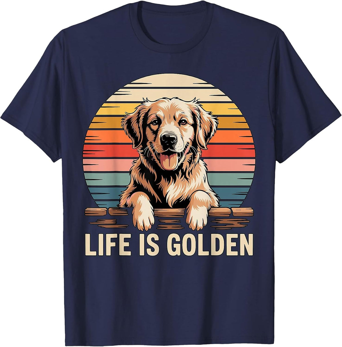 Life is Golden Retriever Shirt for Dog Lovers Tees T-Shirts Men Women - Navy Blue