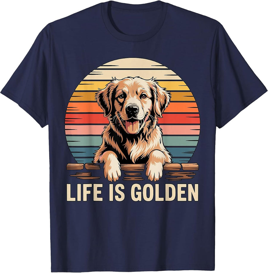 Life is Golden Retriever Shirt for Dog Lovers Tees T-Shirts Men Women - Navy Blue
