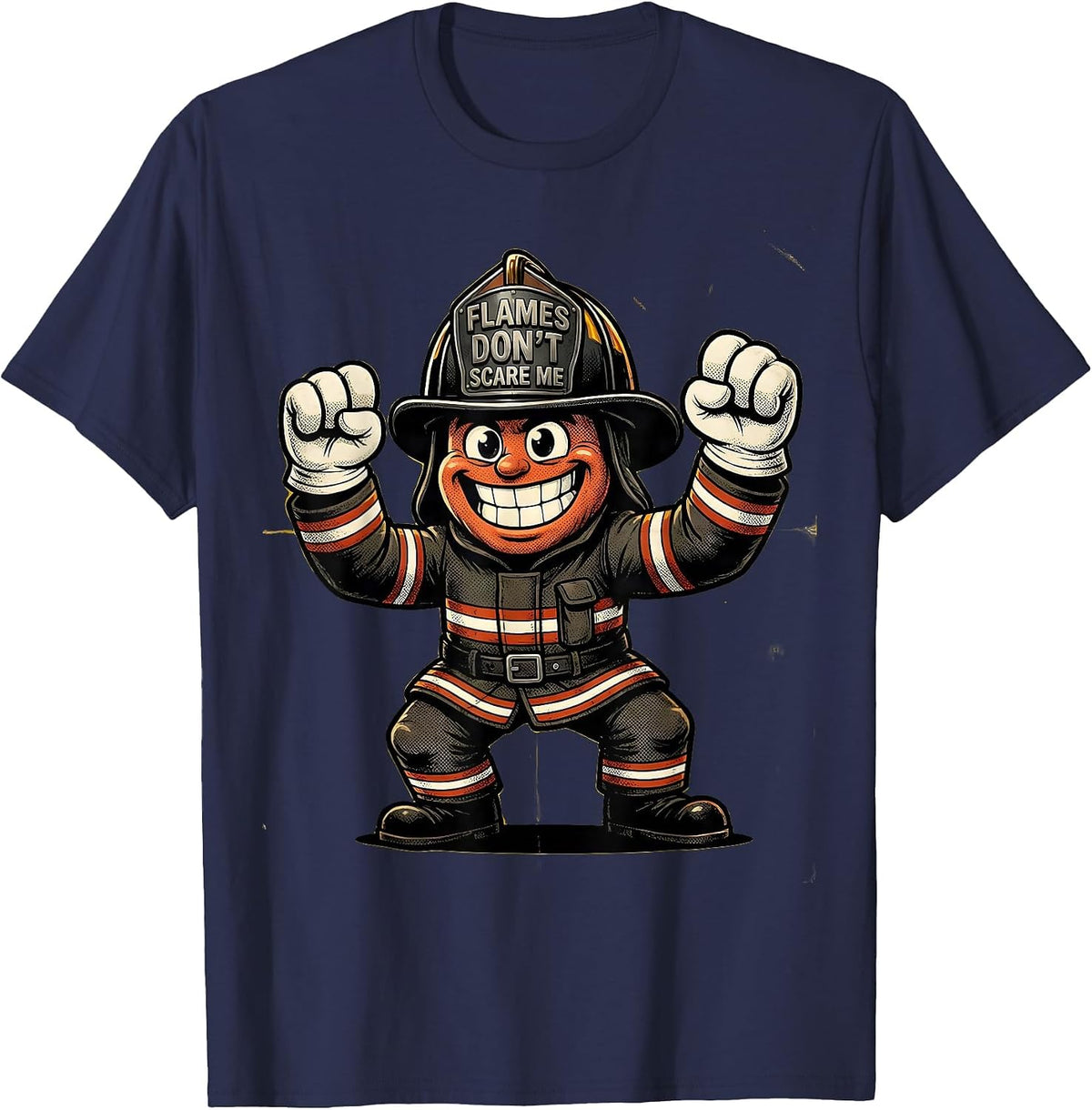 Flames Don't Scare Me Firefighter Design T-Shirt - Navy Blue