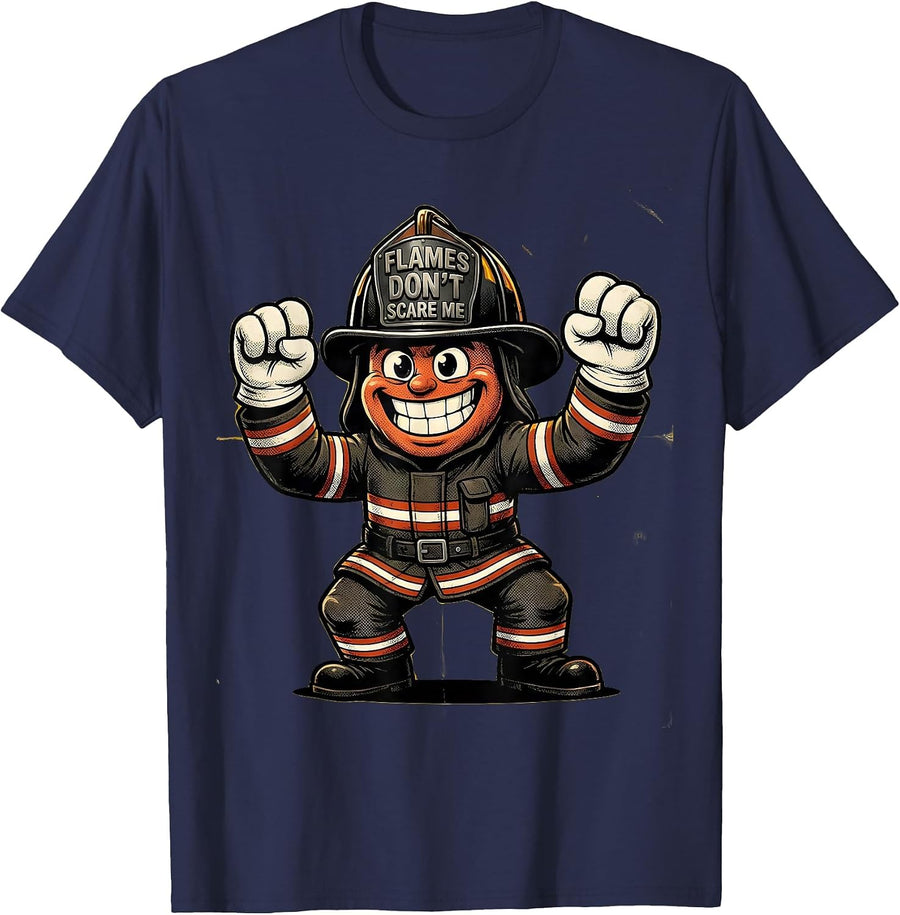 Flames Don't Scare Me Firefighter Design T-Shirt - Navy Blue