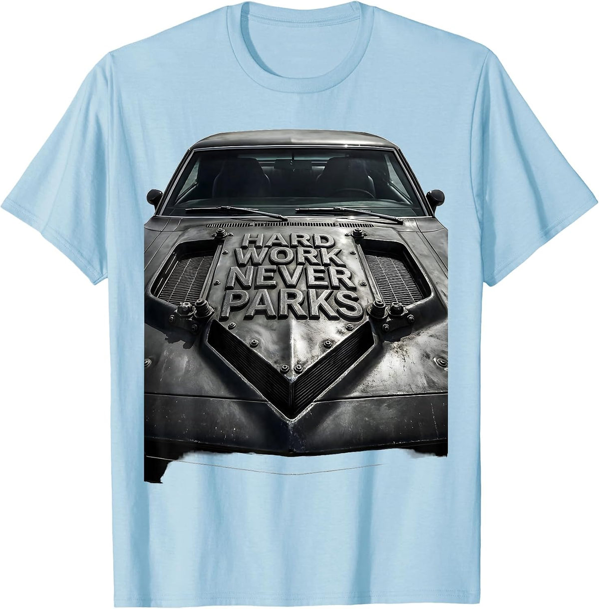Men's Valley Forge Automotive Hard Work Never Parks T-Shirt - Baby Blue