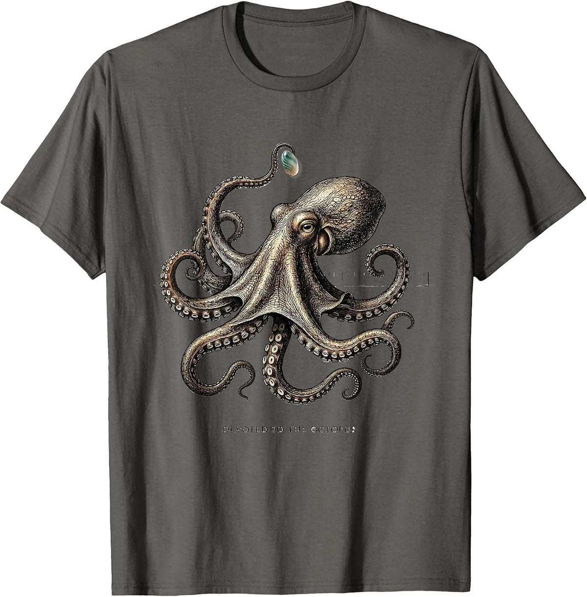Men's Devoted to the Octopus Botanical Ocean Animal Lover Octopus T-Shirt - Asphalt Grey