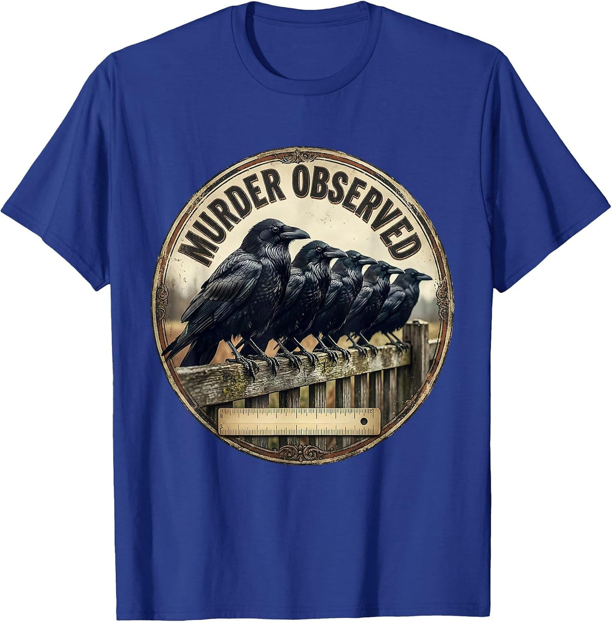 Men's Murder Observed Vintage Crow Dark Humor Gothic Bird Lover T-Shirt - Royal Blue