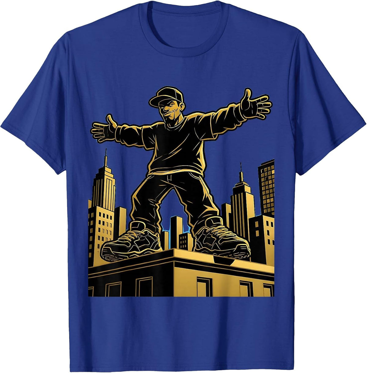 Rooftop Rapper Silhouette Hip Hop Urban Art T-Shirt - Royal Blue
