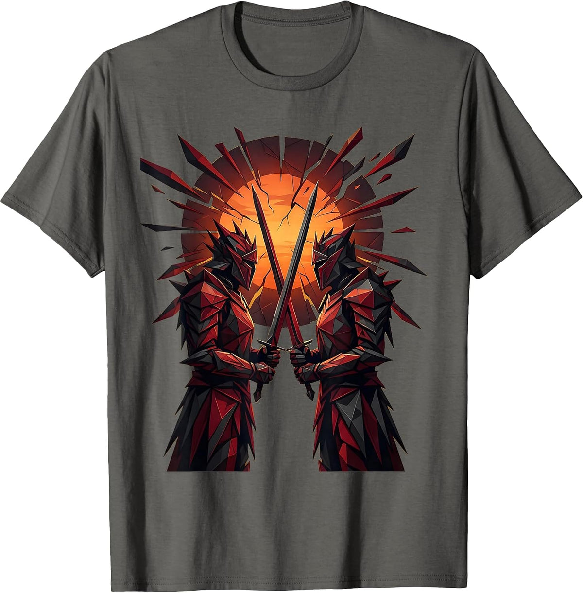 Samurai Crossing Blades at Dusk Graphic T-Shirt - Asphalt Grey