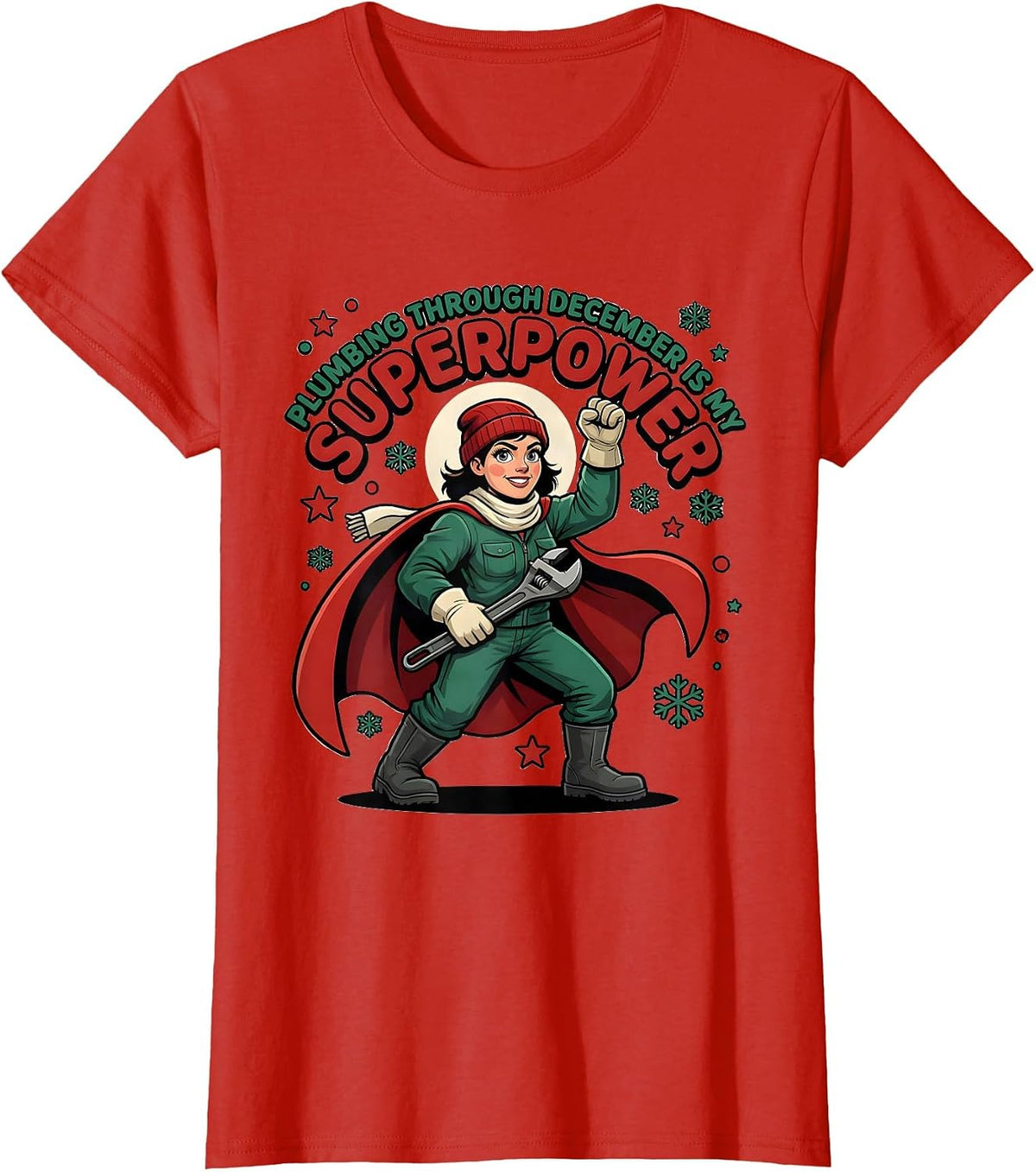 Plumbing Through December Is My Superpower Plumber T-Shirt - Red