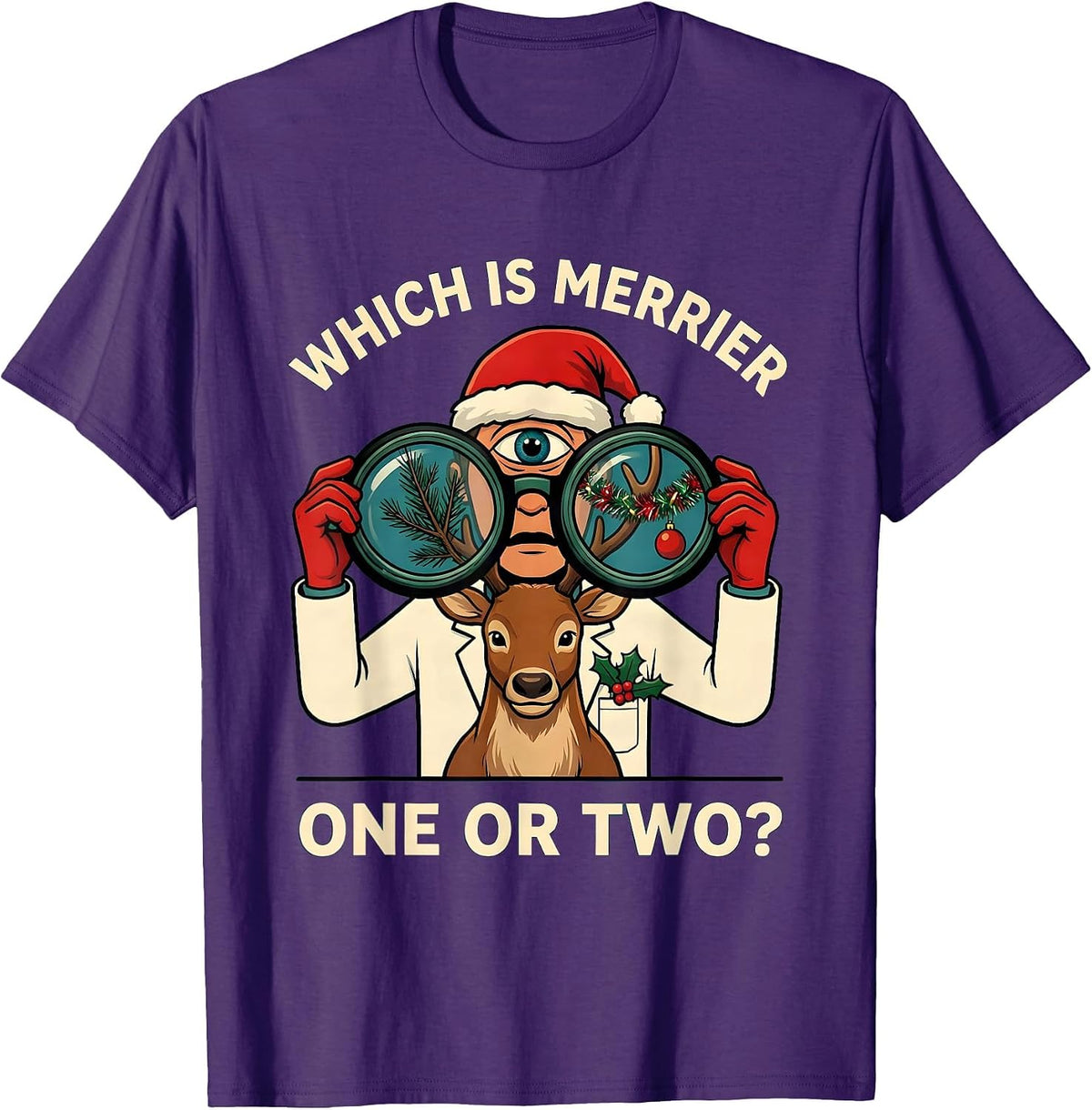 Men's Which Is Merrier, One Or Two? Funny Optometrist Christmas T-Shirt - Purple