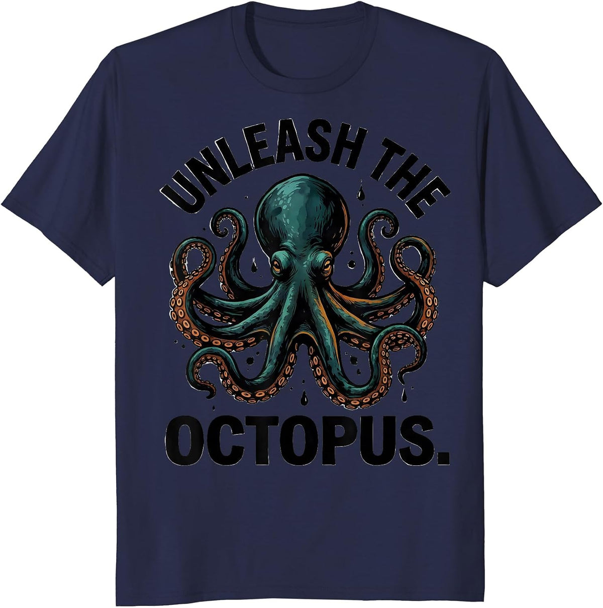 Men's Unleash The Octopus Funny Octopus Lover Vintage Japanese Sea T-Shirt - Navy Blue