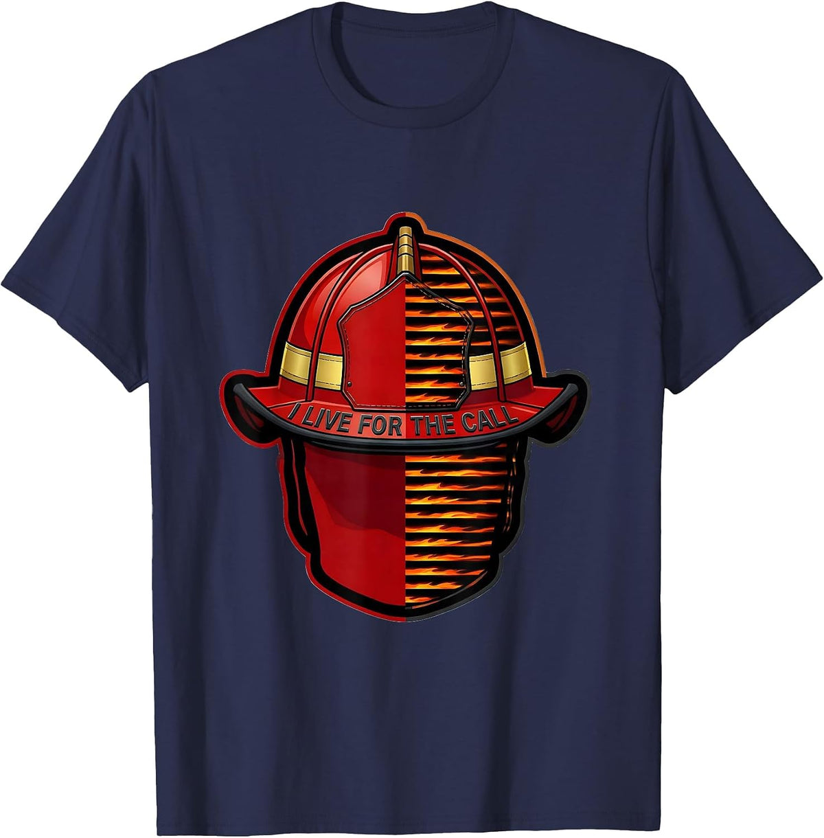 Men's I Live For The Call Firefighter Graphic Design T-Shirt - Navy Blue