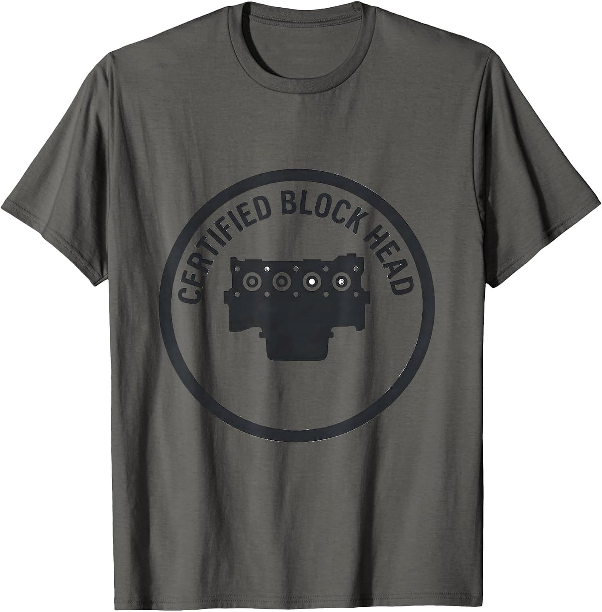 Certified Block Head Funny Mechanic Garage Motor Engine Gift T-Shirt - Asphalt Grey