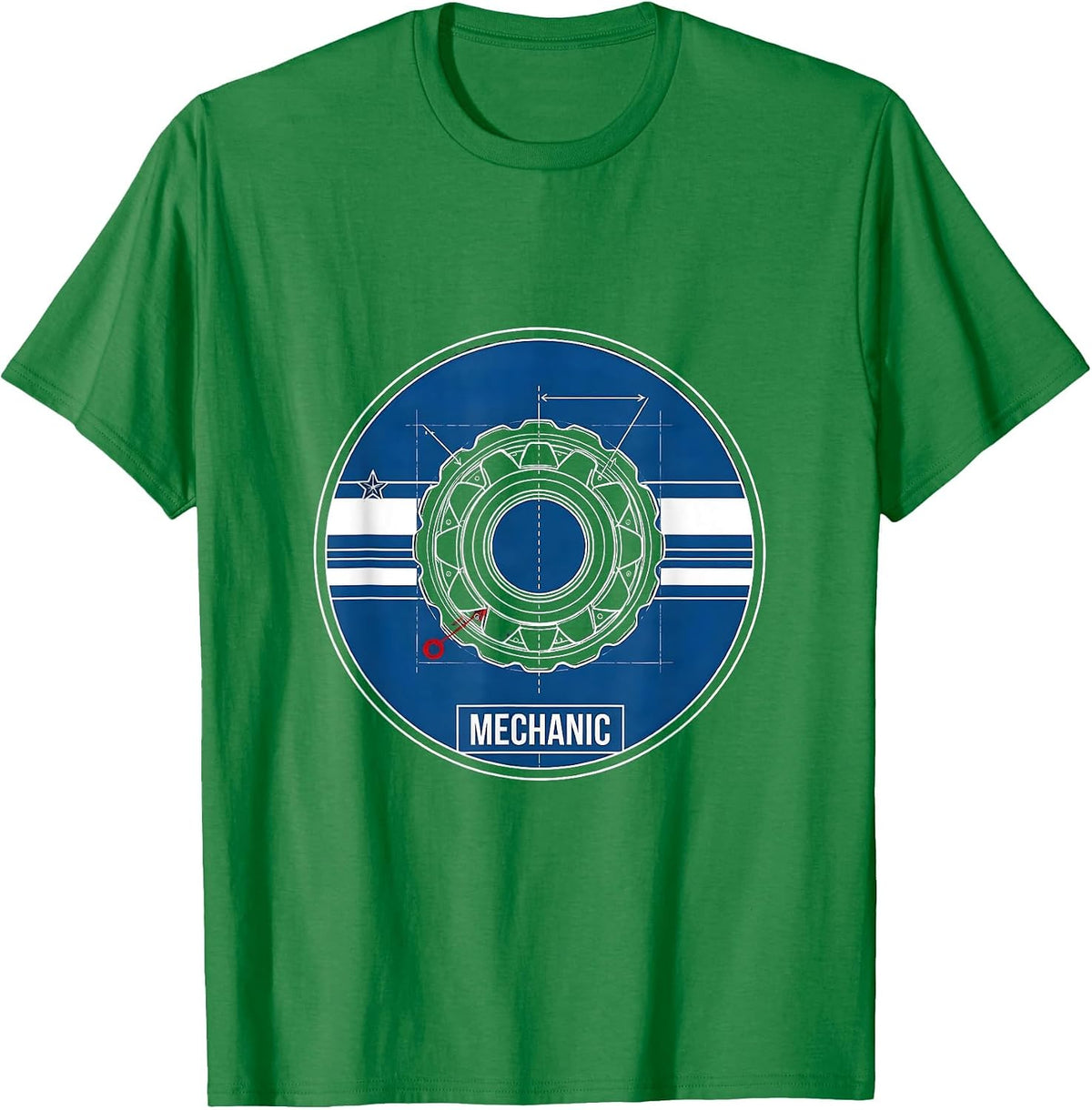 Men's Mechanic Technical Blueprint American Flag Oilfield Worker T-Shirt - Kelly Green