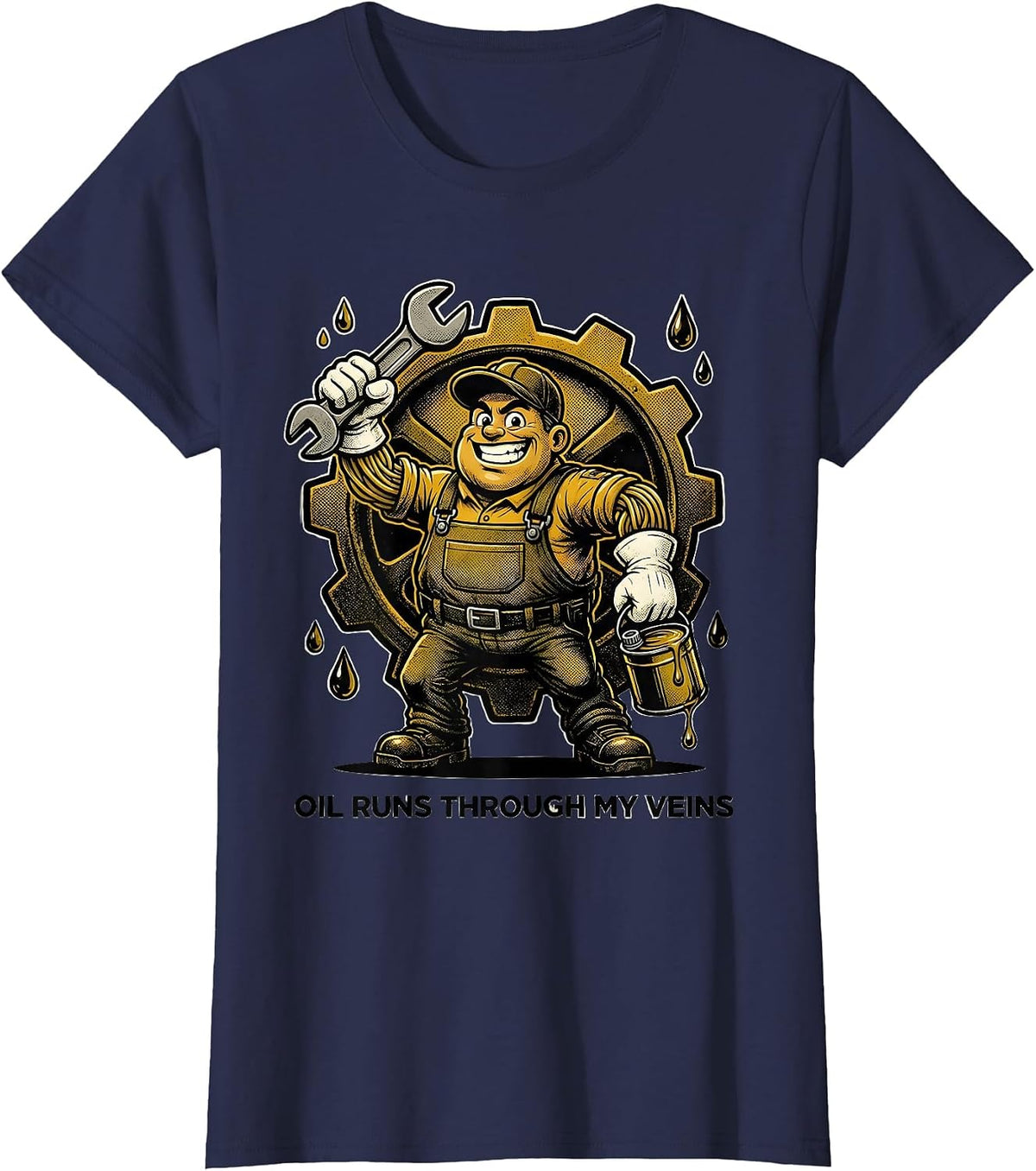 Women's Oil Runs Through My Veins Petroleum Design T-Shirt - Navy Blue