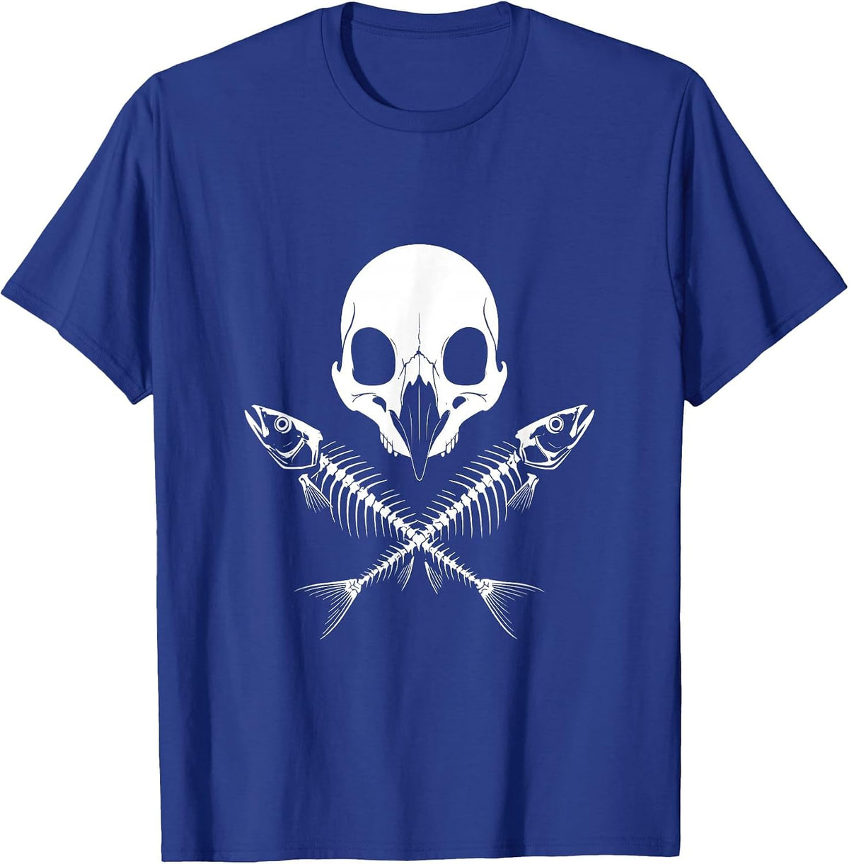 Penguin Skull Crossed Fish Bones Dark Art Design T-Shirt - Royal Blue