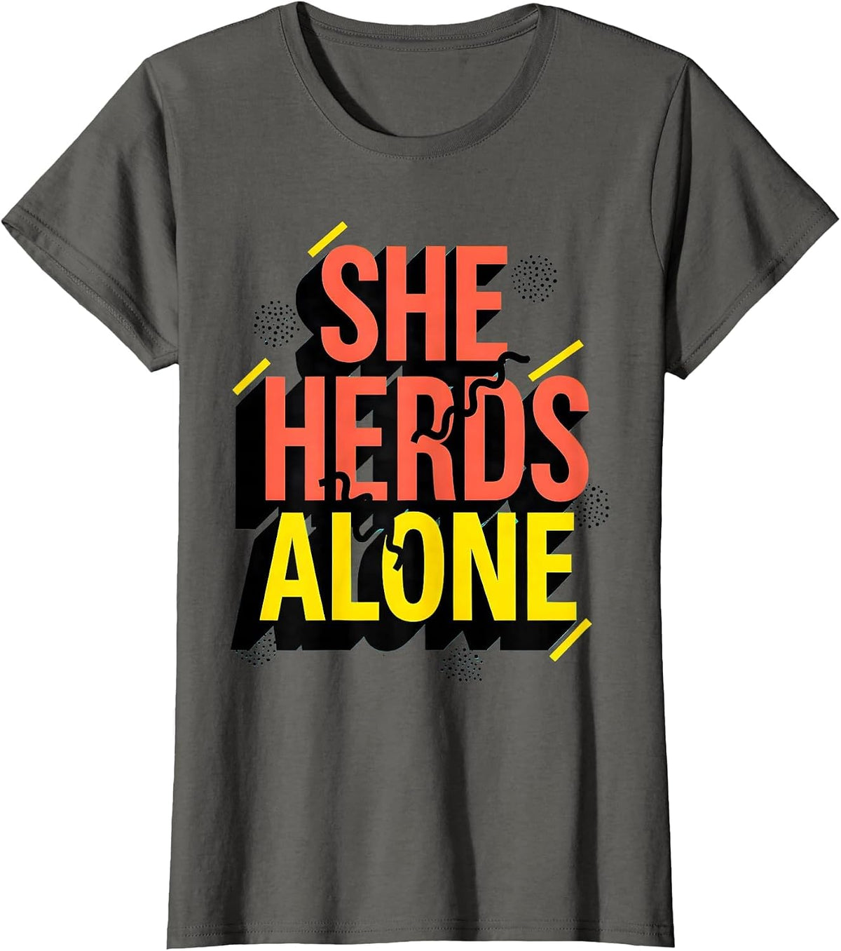 Women's She Herds Alone Cow Lover Graphic Design T-Shirt - Asphalt Grey