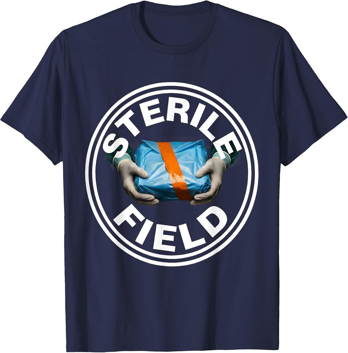 Gloved Hands Surgical Tech Occupational Humor T-Shirt - Navy Blue