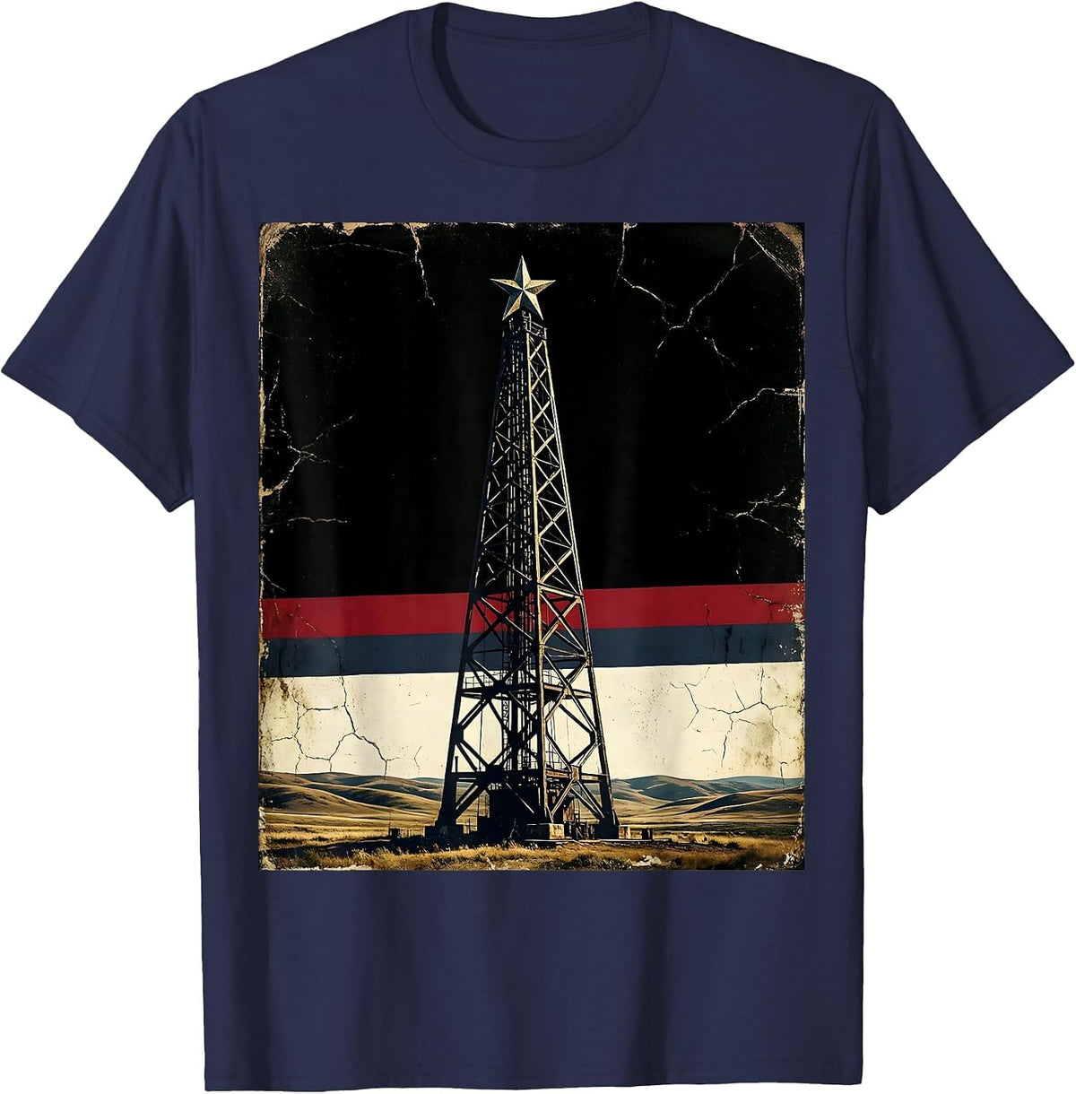Oil Rig on the Plains American Pride Graphic T-Shirt - Navy Blue