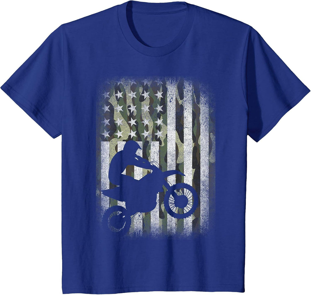 Camo Motocross Dirt Bike Racing Camouflage American US Flag T-Shirt - Royal Blue