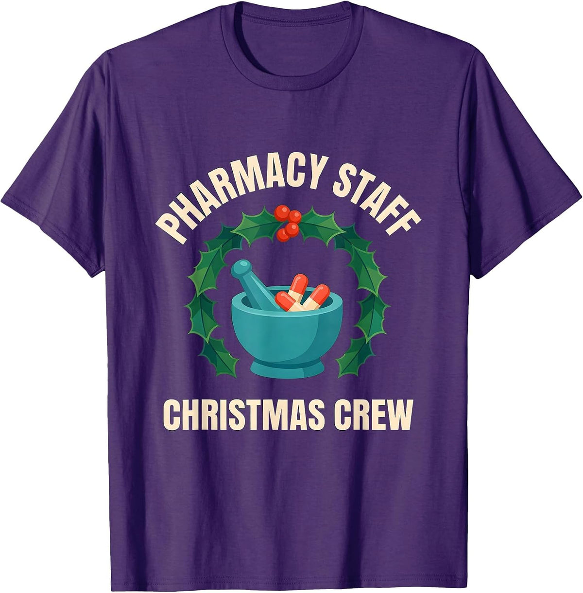 Men's Pharmacy Staff Christmas Crew Funny Pharmacy Tech Squad T-Shirt - Purple