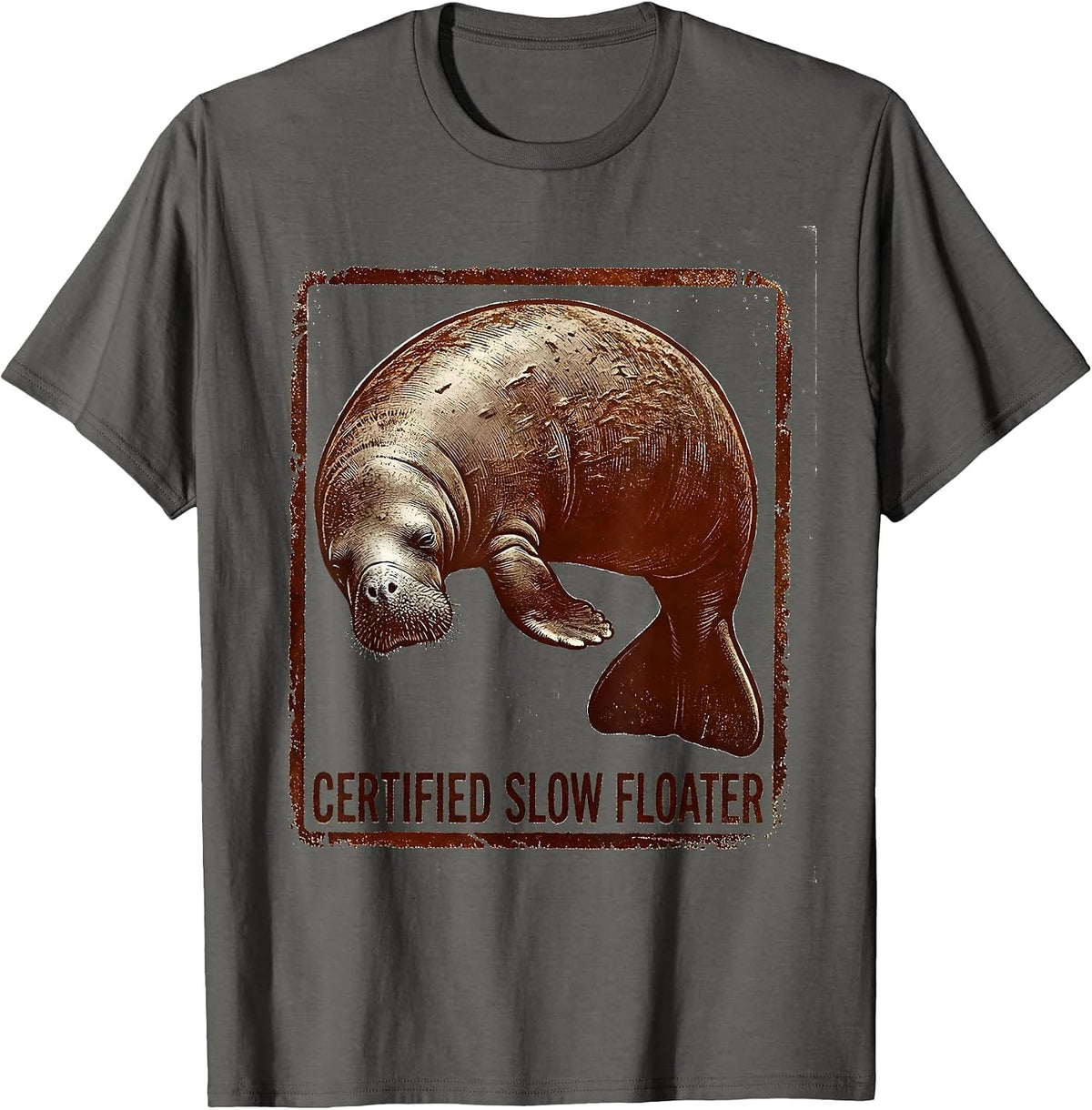 Men's Certified Slow Floater Funny Manatee Lover Ocean Animal T-Shirt - Asphalt Grey