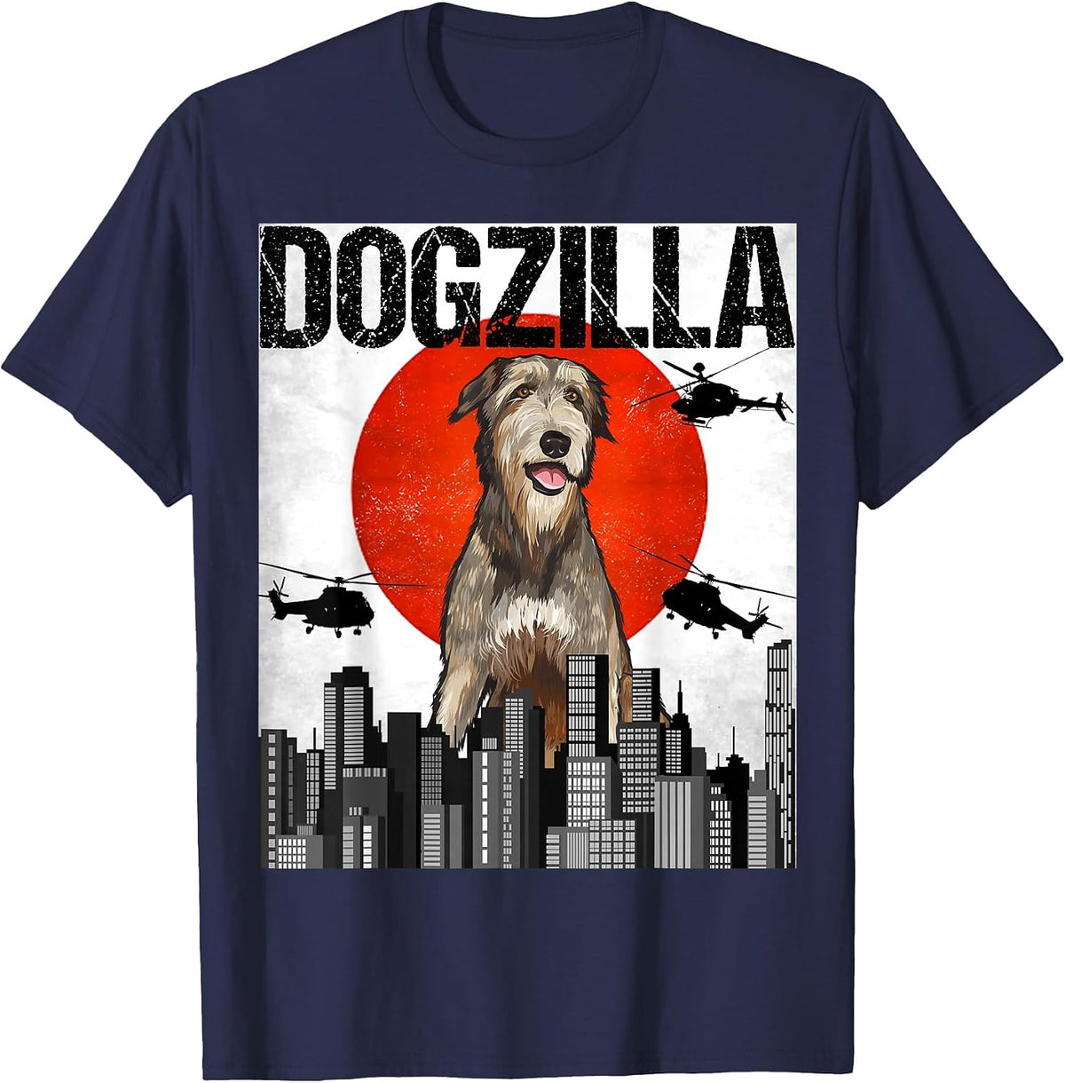 Funny Vintage Japanese Dogzilla Irish Wolfhound T-Shirt - Navy Blue