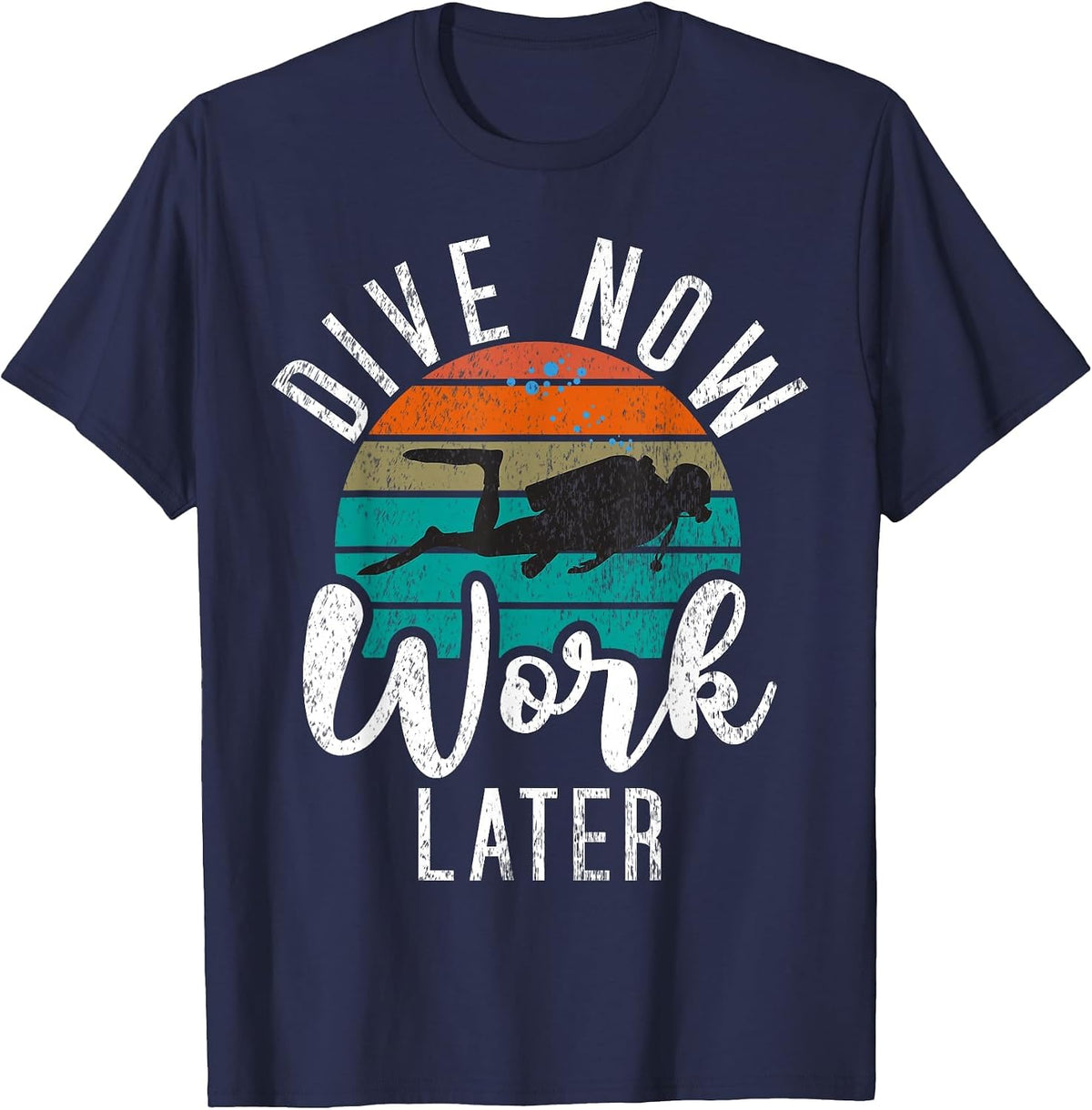 Dive Now Work Later Diving T-Shirt - Navy Blue