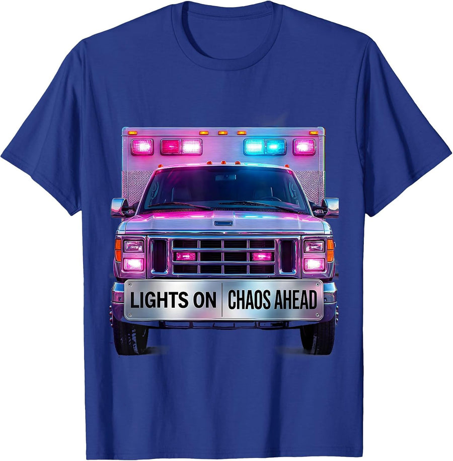 Lights On Chaos Ahead EMT Graphic Design T-Shirt - Royal Blue