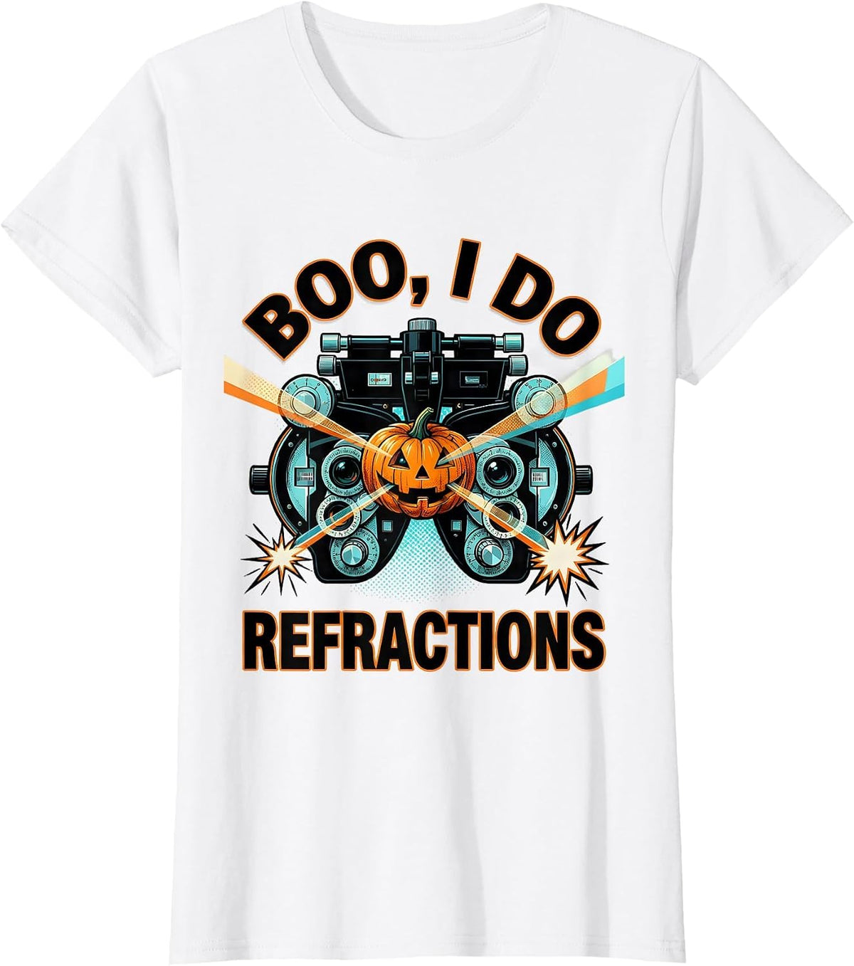 Women's Boo I Do Refractions Pop Art Optometrist Halloween Eye T-Shirt - White