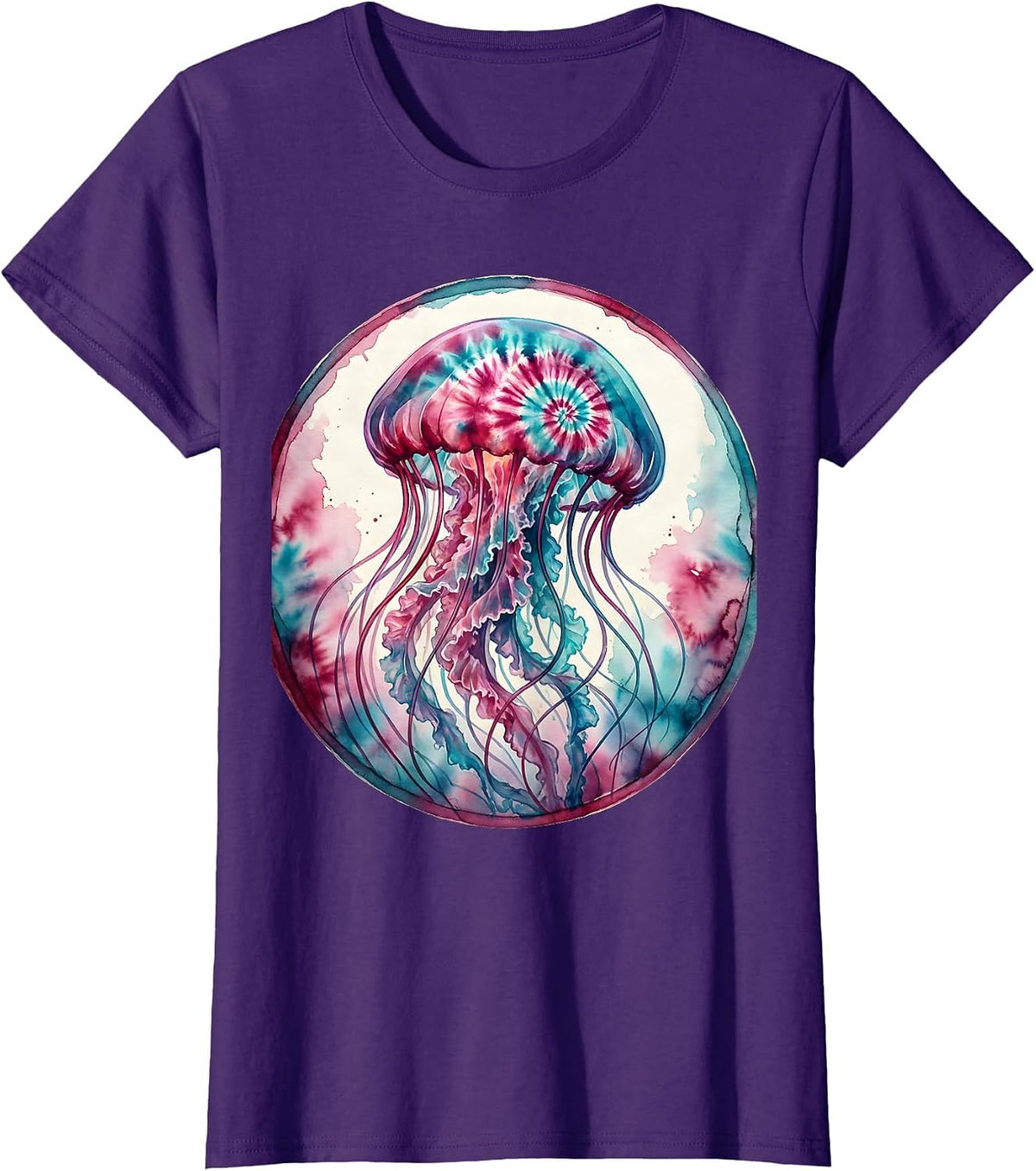 Women's Tie Dye Jellyfish Swirling Tentacles Art Design T-Shirt - Purple