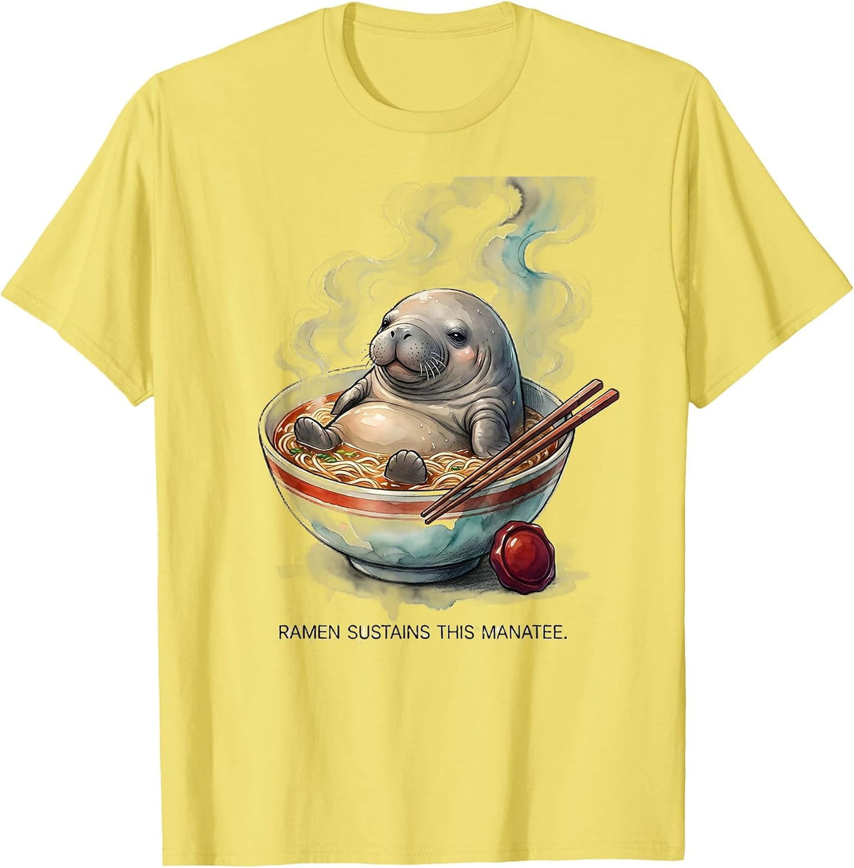Men's Ramen Sustains This Manatee Funny Japanese Anime Animal T-Shirt - Lemon Yellow