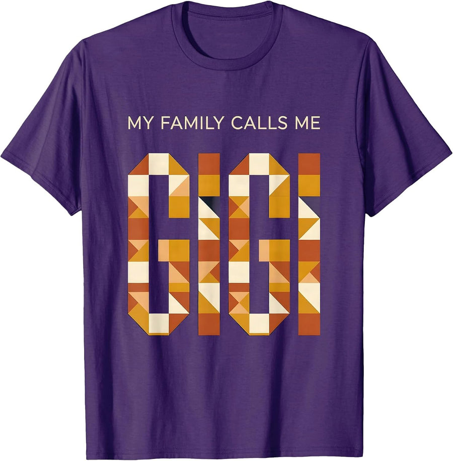 Men's My Family Calls Me Gigi Quilt Block Patchwork Grandma Gift T-Shirt - Purple