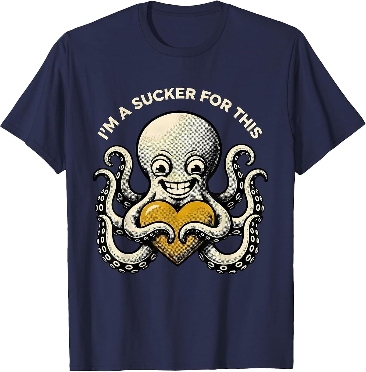 Men's I'm A Sucker For This Retro Cartoon Octopus Lover Ocean T-Shirt - Navy Blue