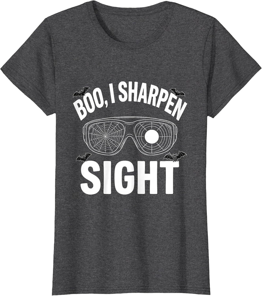 Women's Boo I Sharpen Sight Funny Optometrist Halloween Eye Doctor T-Shirt - Dark Heather Grey
