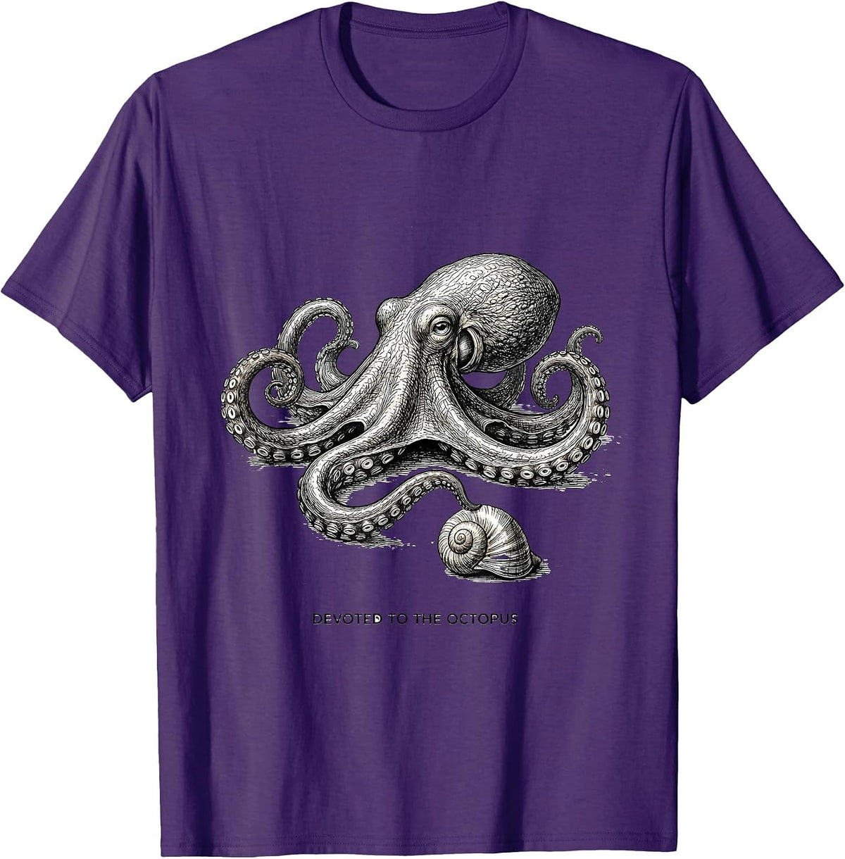Men's Devoted to the Octopus Line Art Octopus Lover Ocean Animal T-Shirt - Purple