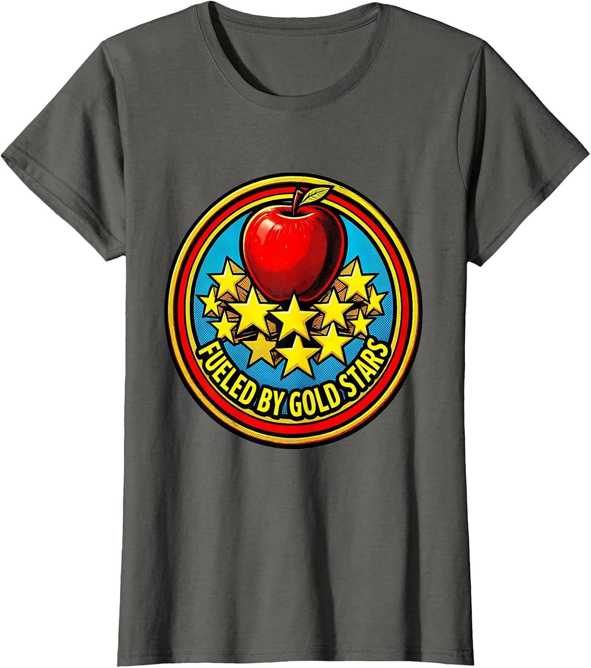 Women's Fueled by Gold Stars Third Grade Teacher Design T-Shirt - Asphalt Grey