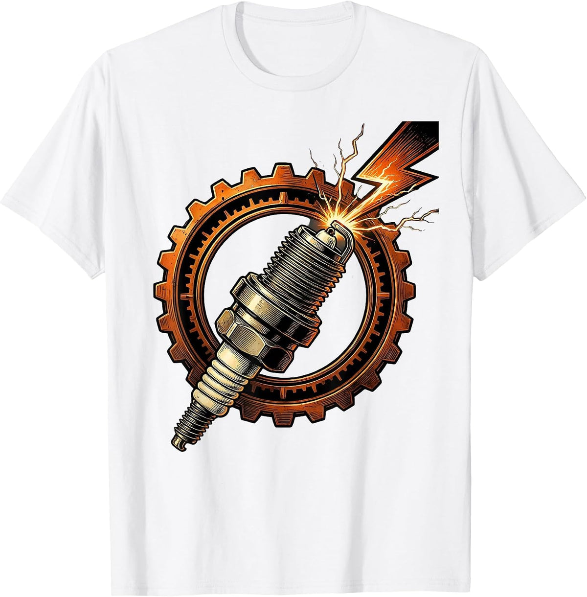 Men's Spark Plug Lightning Bolt Electric Graphic Tee T-Shirt - White