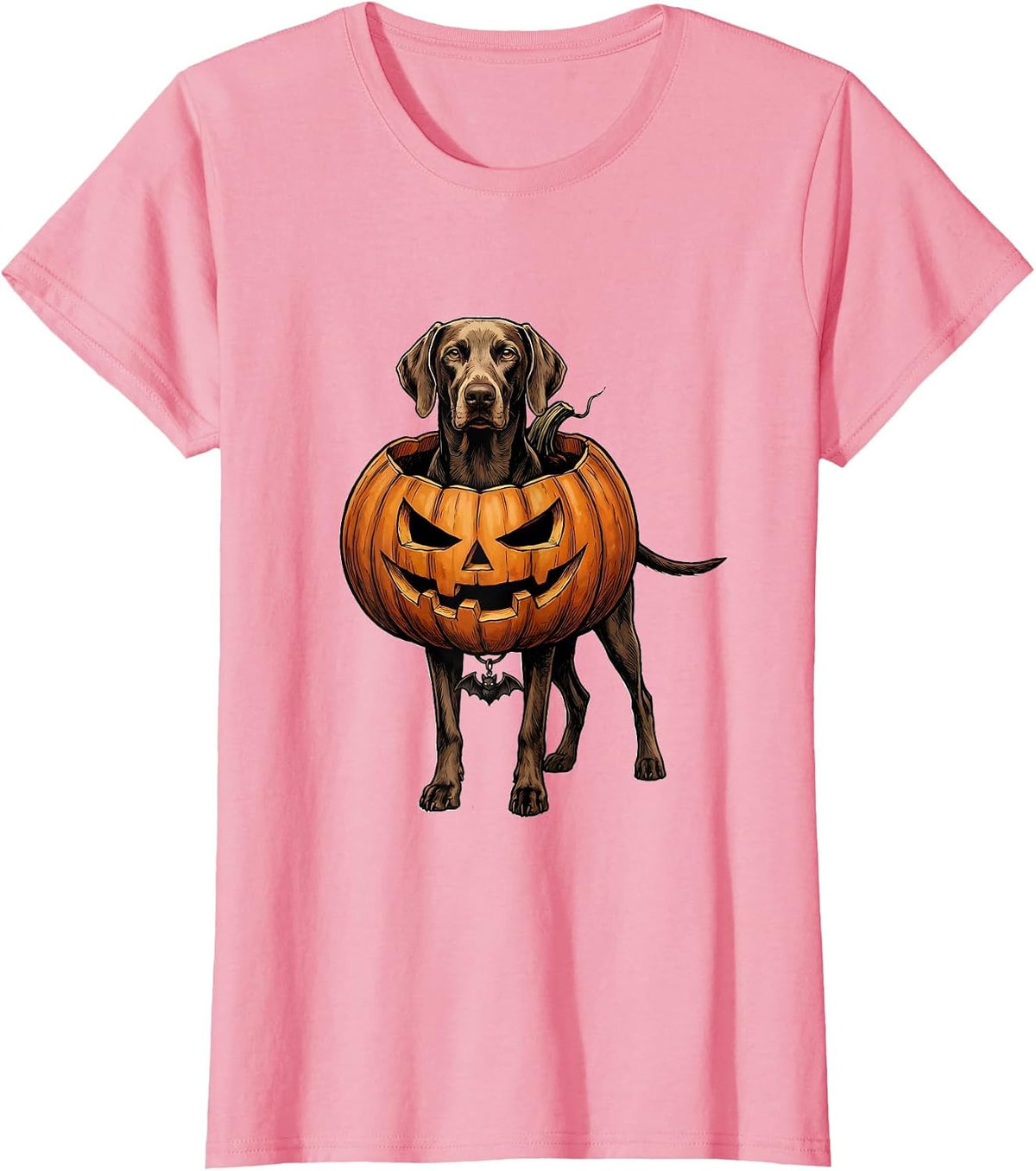 Women's Sleek Weimaraner Hollowed Pumpkin Halloween Dog Lover Humor T-Shirt - Pink