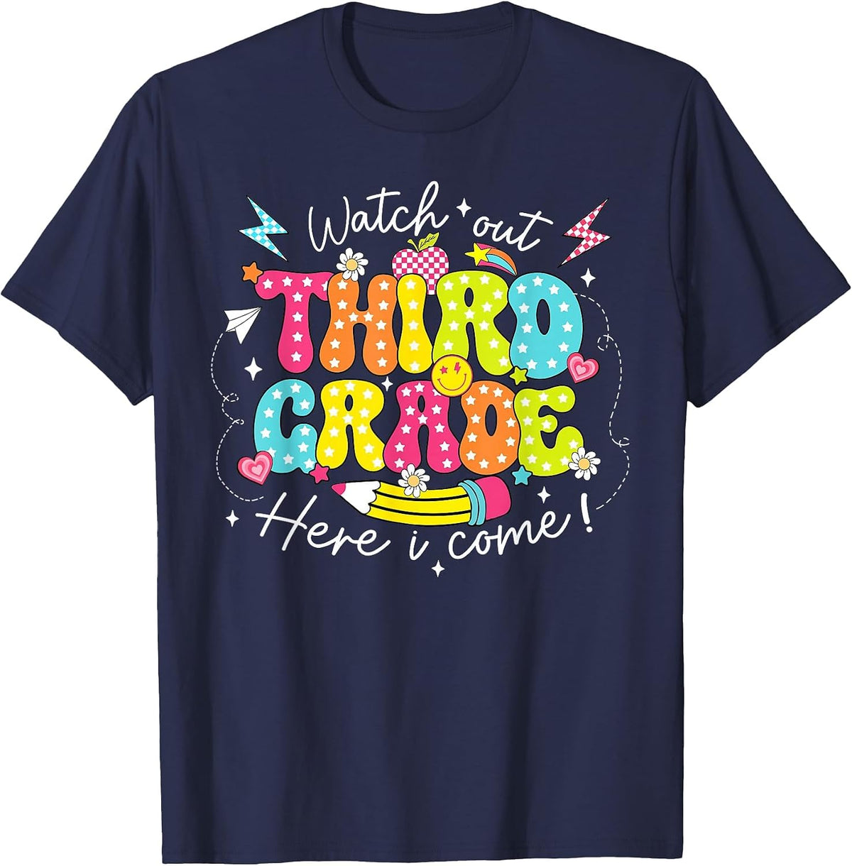 Back to School Watch Out Third Grade Here I Come Pencil T-Shirt - Navy Blue