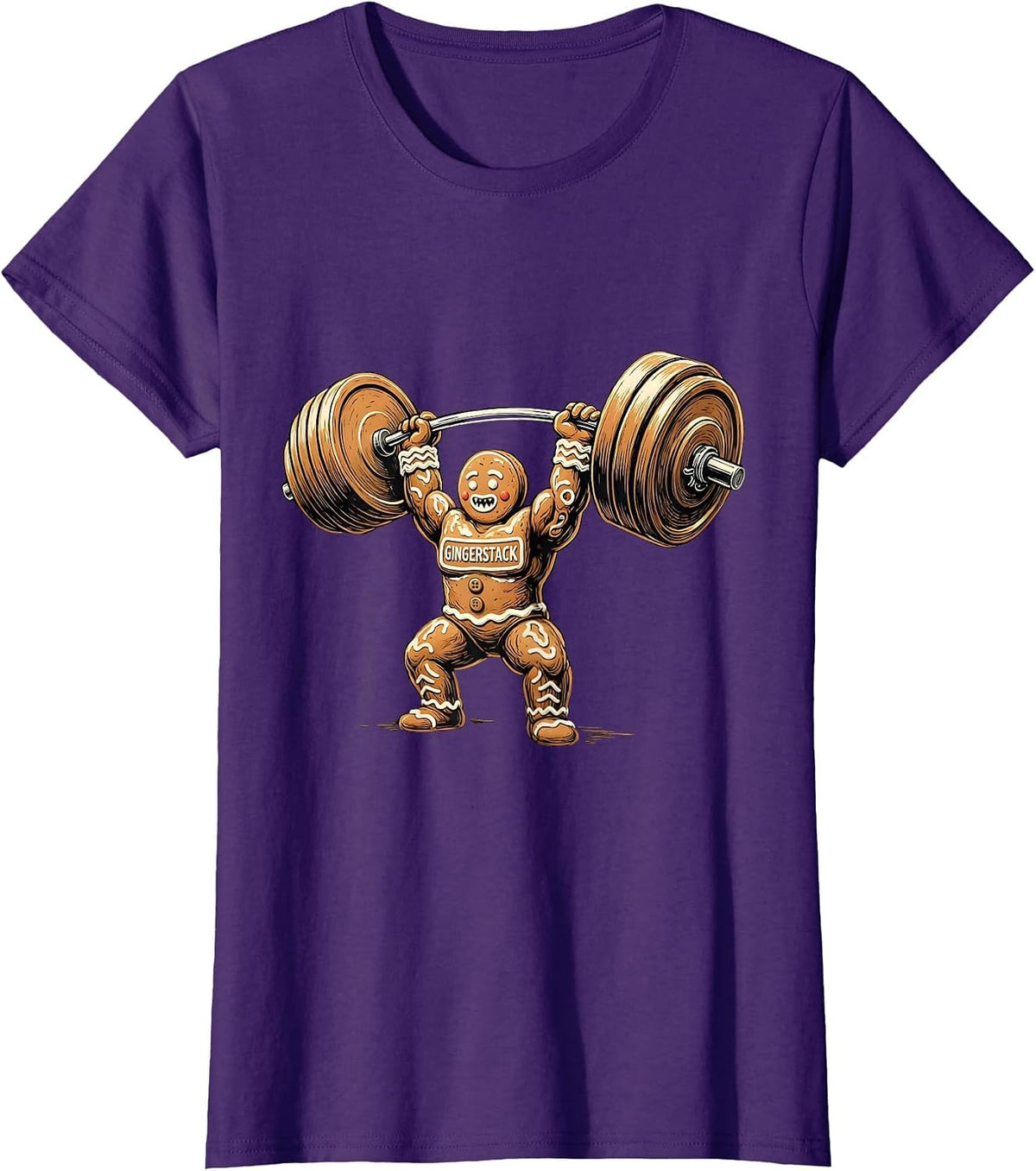 Women's Gingerstack Funny Gingerbread Man Gym Weightlifting T-Shirt - Purple