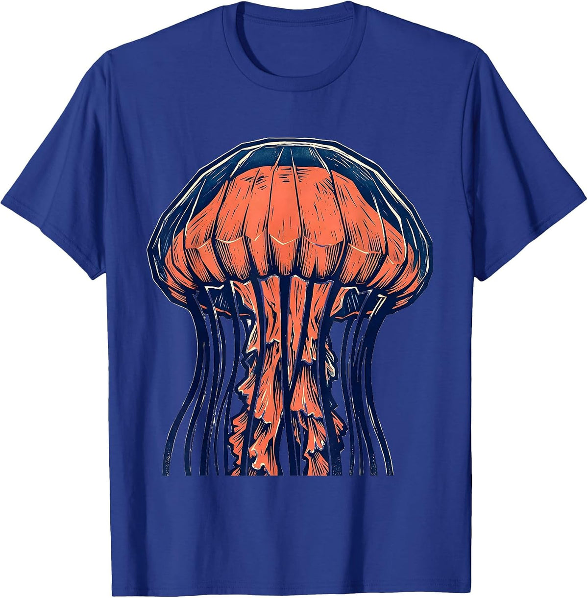Men's Angular Jellyfish Linocut Ocean Animal Lover Art T-Shirt - Royal Blue