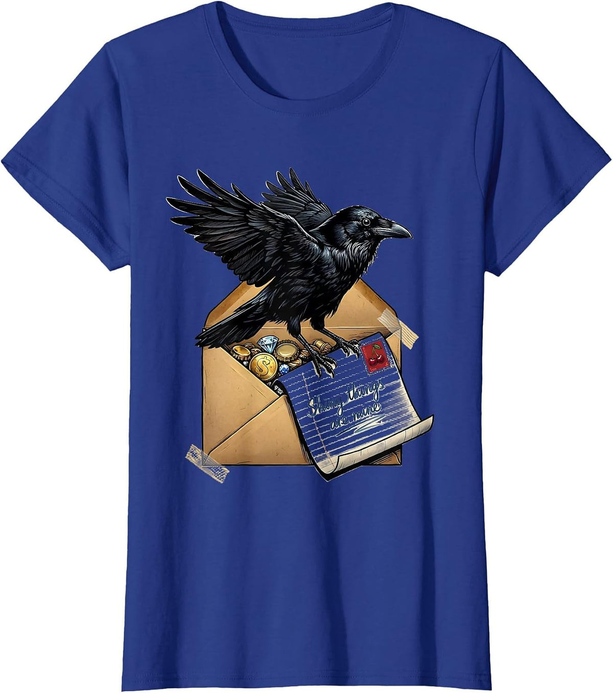 Women's Shiny Things Are Mine Crow Design T-Shirt - Royal Blue