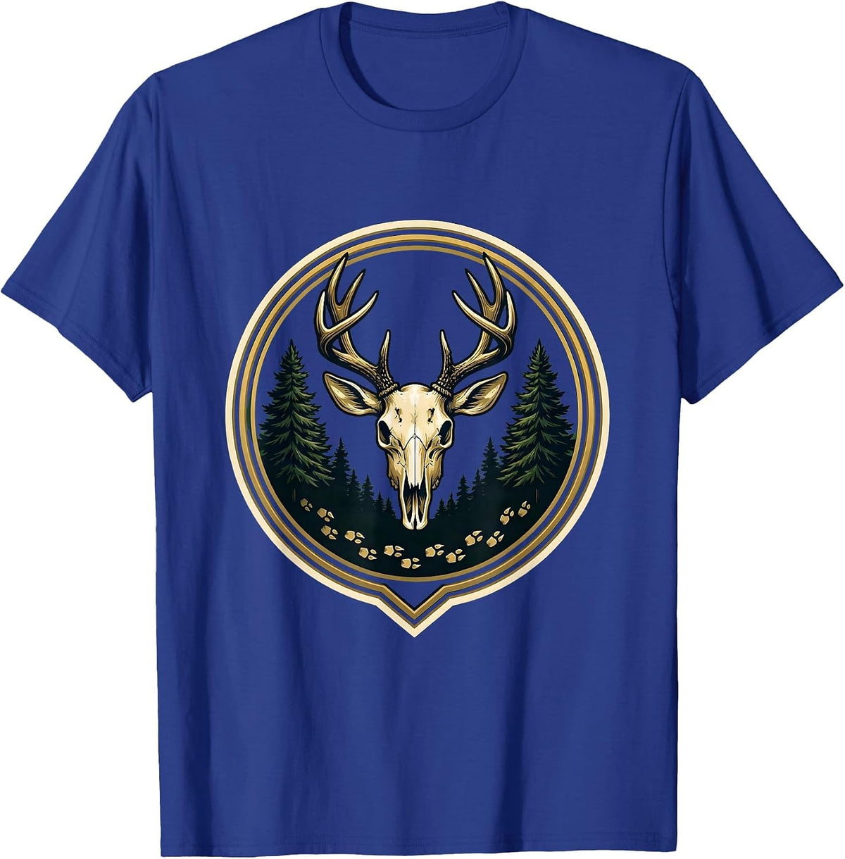 Men's Deer Tracks Into Dark Forest Hunting Design T-Shirt - Royal Blue