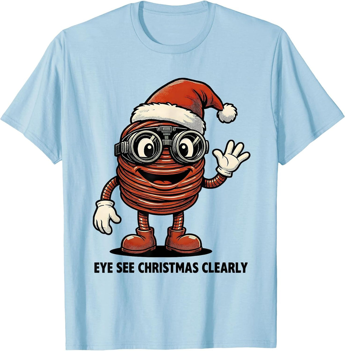 Men's Eye See Christmas Clearly Retro Cartoon Optometrist Eye T-Shirt - Baby Blue