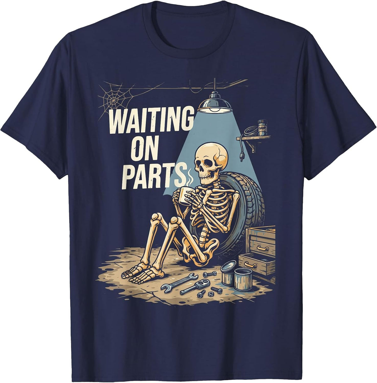 Mechanic Men Auto Repair Waiting on Parts Car Technician T-Shirt - Navy Blue