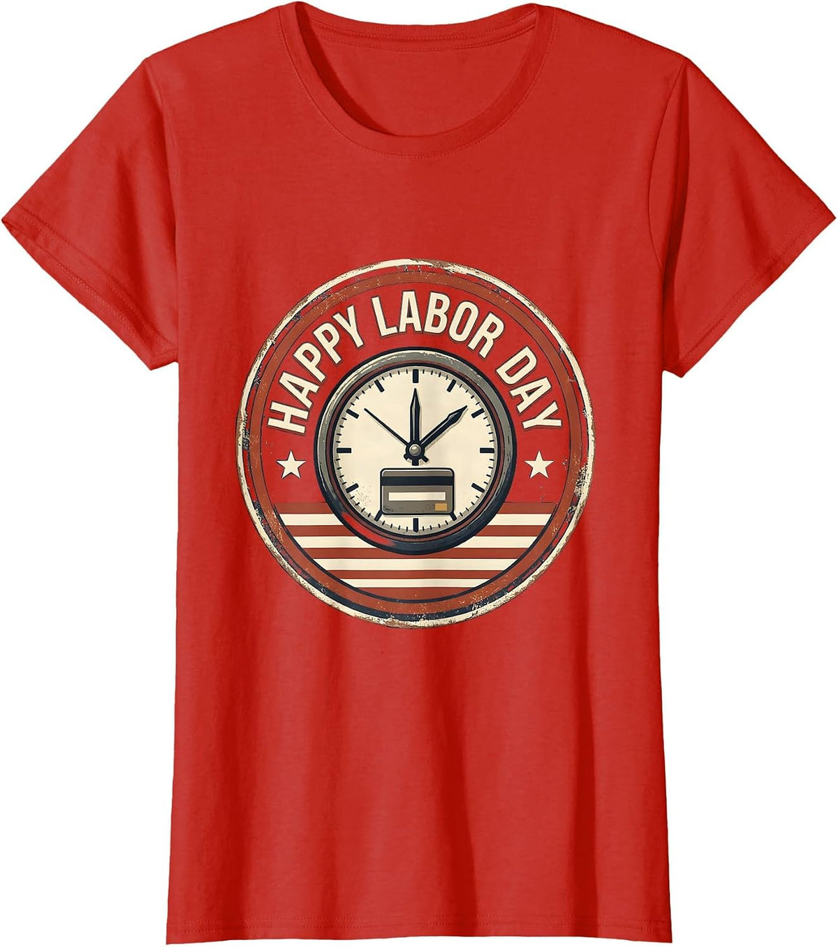 Women's Happy Labor Day Vintage Badge Union Worker Patriotic Holiday T-Shirt - Red