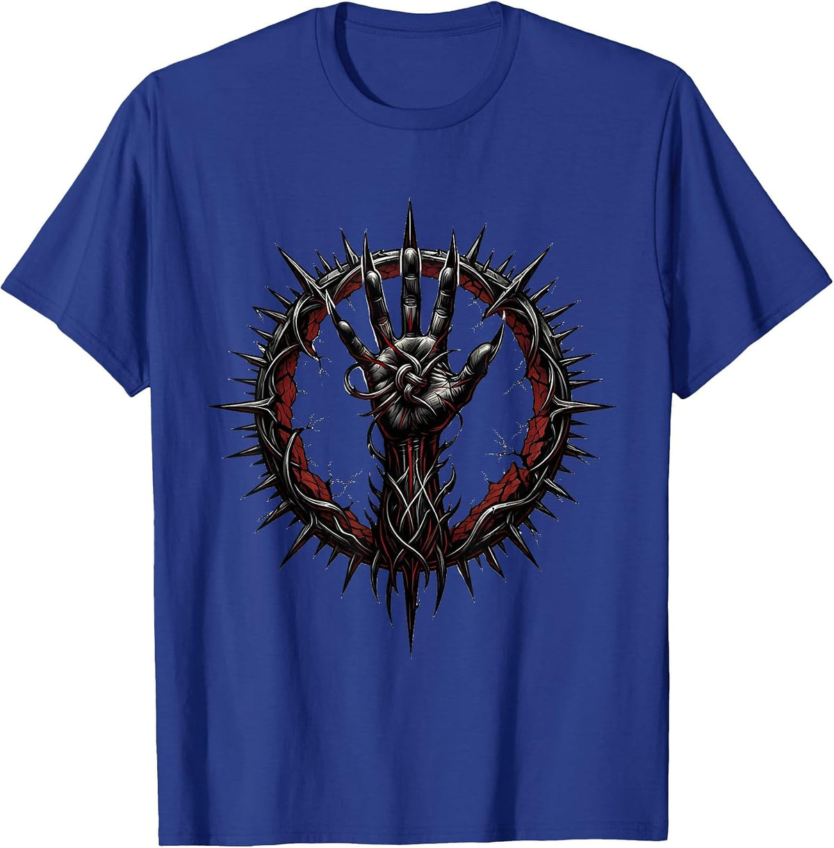 Demon Hand Emerging From Cracked Earth Rock Graphic T-Shirt - Royal Blue