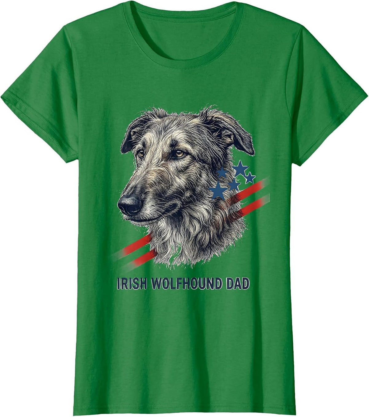 Irish Wolfhound Dad Patriotic Dog Breed Pride 4th Of July T-Shirt - Kelly Green