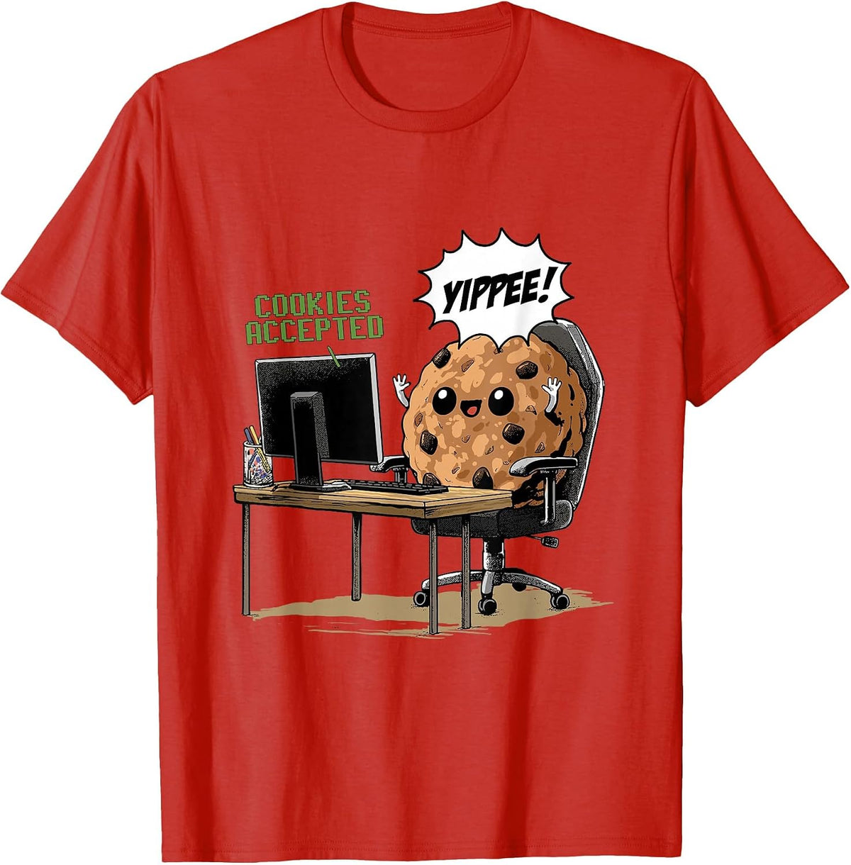 Cookies Accepted Nerd Shirt Funny Computer Internet Coder T-Shirt, Men, Red, Large - As Pictured