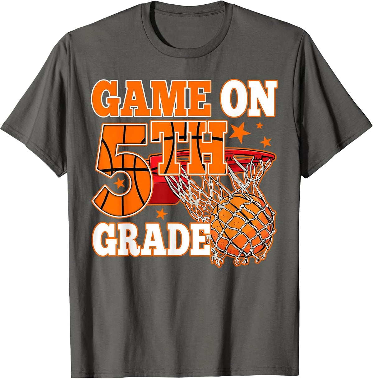 Boys Game On 5th Grade Basketball Back to School Teacher Kid T-Shirt - Asphalt Grey