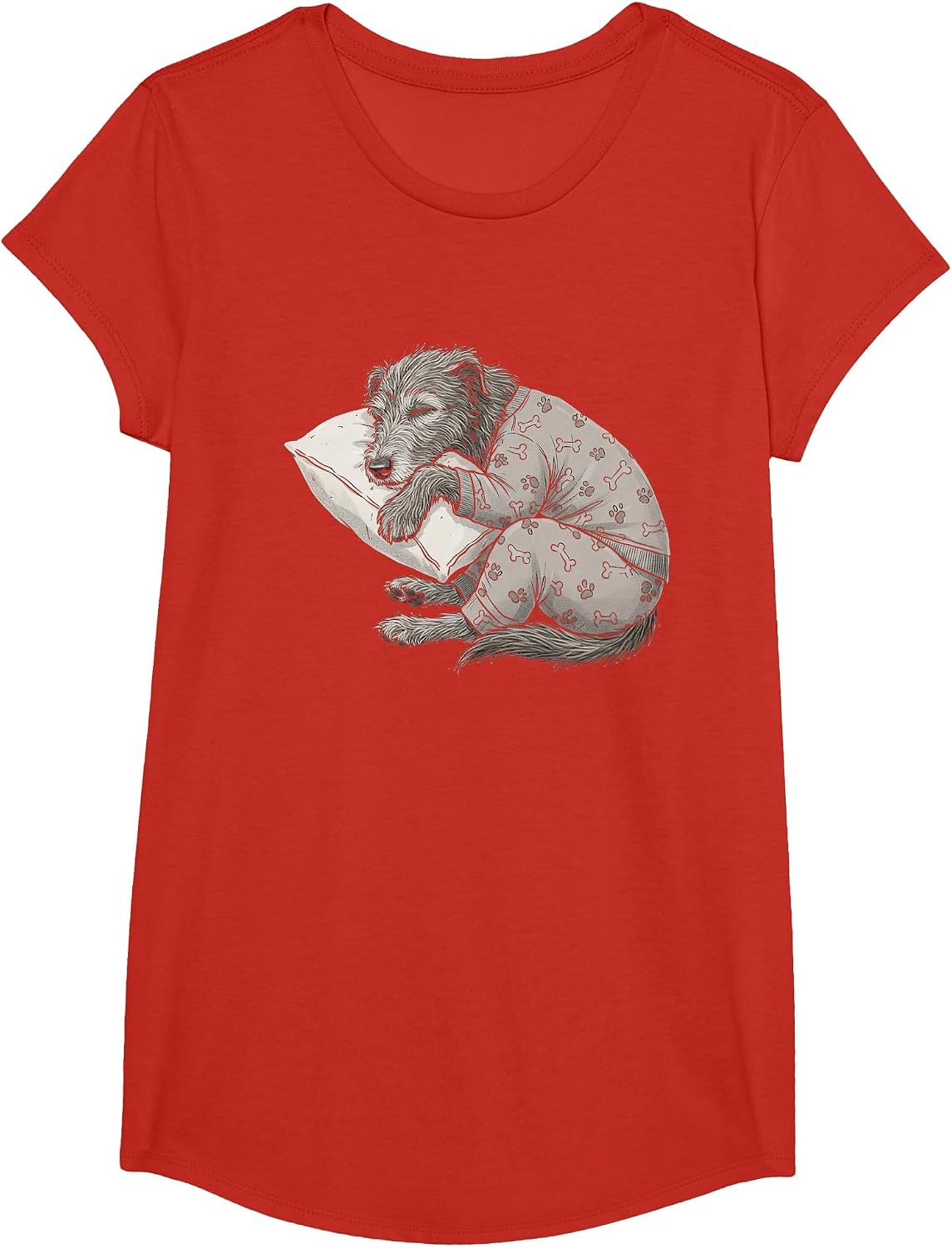 Funny Sleepy Irish Wolfhound Pajama Men Women Kids T-Shirt - Girls Red