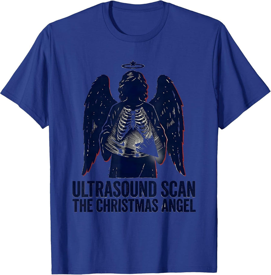 Ultrasound Scan The Christmas Angel Linocut Radiology Tech T-Shirt - Royal Blue